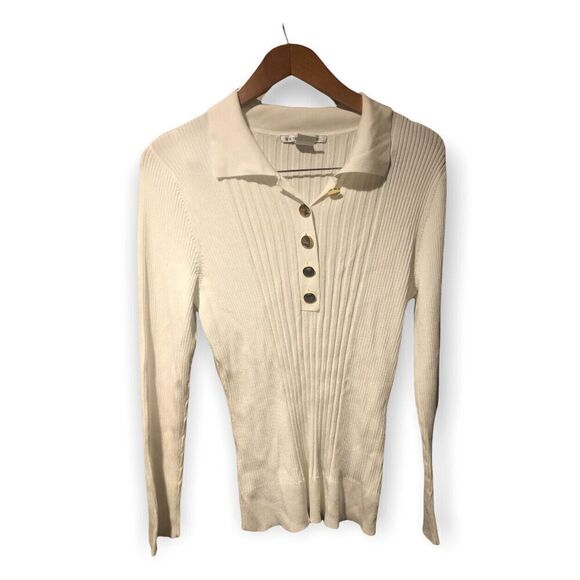 Peter‎ Nygard Slinky Half Button Sweater Womens Medium 10-12 Long Sleeve White - Picture 1 of 4